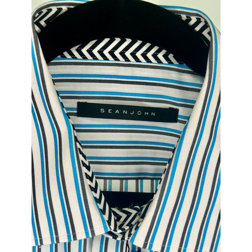 Sean John Striped Long Sleeve Shirt Size 17 1/2 Sleeve 34-35 Regular Fit NWT - Picture 4 of 8